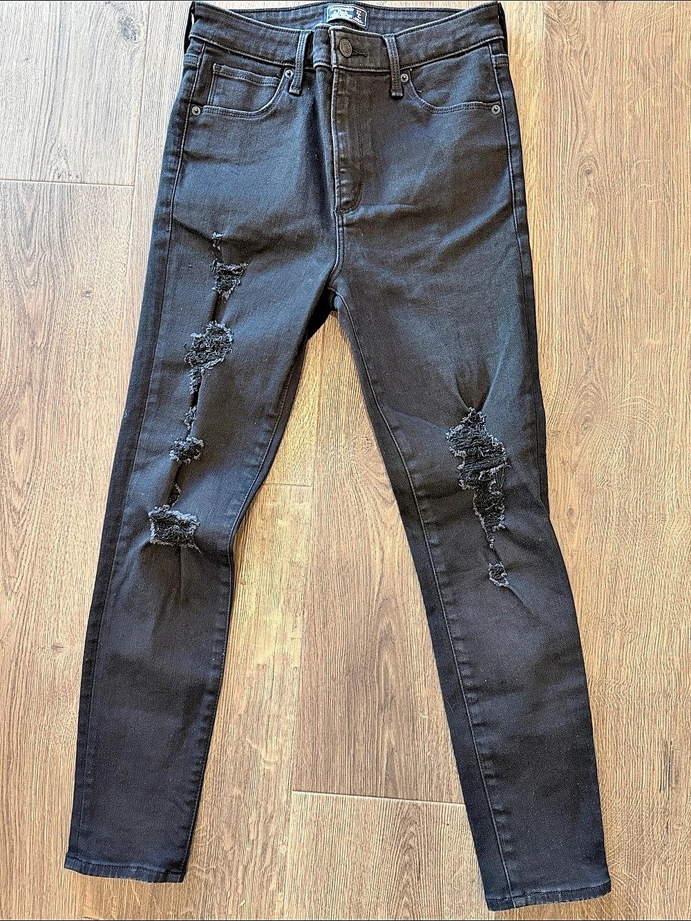 Abercrombie & Fitch Simone High Rise Super Skinny Distressed Black Skinny Jeans